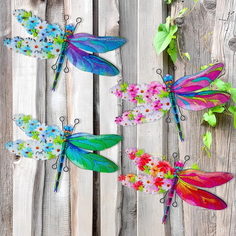 dreamskip Store Dragonfly Wall Decor, 4 Pack Metal Outdoor Wall Decor Art, Colourful Dragonfly Decor for Garden Yard Patio Fence Living Room Bedroom - Image 3